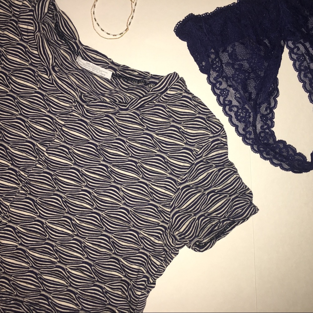 navy & cream zara crop top